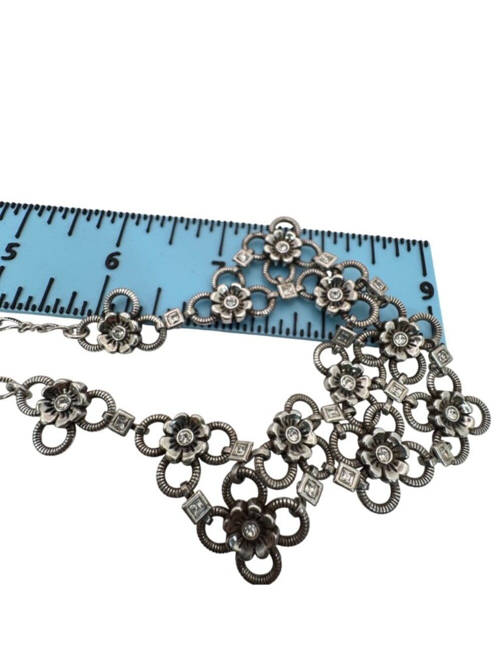Brighton Joan Of Arc Collar Silver Tone Floral Statement Necklace Rhinestone 18" - Picture 5 of 14